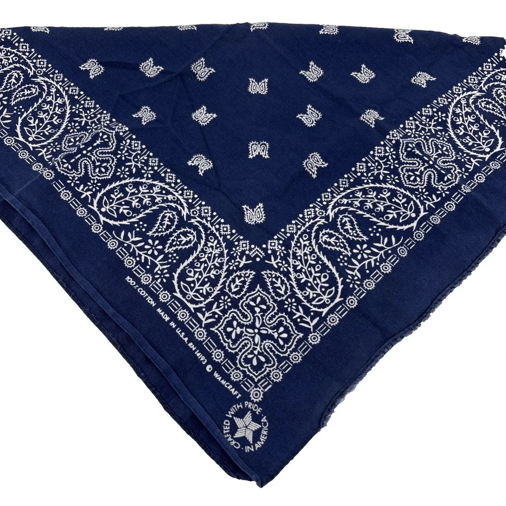Vintage Wamcraft Navy Blue Bandana 100% Cotton RN 14193 Made in‎ USA